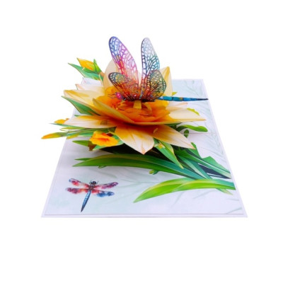 Thiệp 3D Chuồn Chuồn & Hoa Thủy Tiên Vàng – Thiệp Pop Up Nghệ Thuật, Độc Đáo, Sang Trọng, F51
