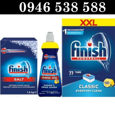 Combo Viên rửa bát Finish 77v + Muối Finish 1.5kg + Nước làm bóng bát Finish 400ml