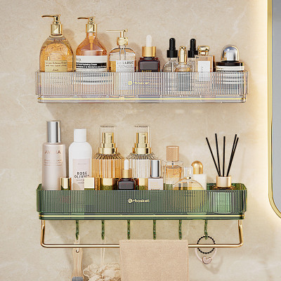Kệ Dán Tường Đựng Vật Dụng Nhà Tắm , Nhà Bếp Có Thanh Treo Khăn Và Móc Dán Treo Đồ Tiện Lợi - Hàng chính hãng (Giao màu ngẫu nhiên)
