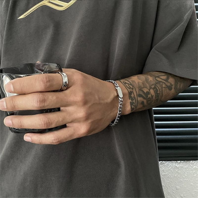 【Khắc tên ghi chú】Vòng tay, Vòng cổ nam nữ Cuba thép titan Khắ tuỳ chỉnh Lắc tay Dây chuyền