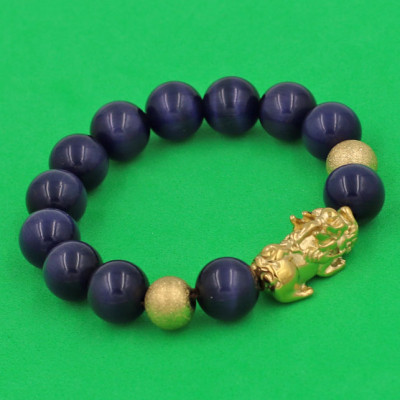 Chuỗi đeo tay Đá Mắt Mèo Tím 12 ly - cẩn Tỳ Hưu Phong Thủy inox vàng VMEITHHBV12 - hợp mệnh Hỏa, mệnh Thổ