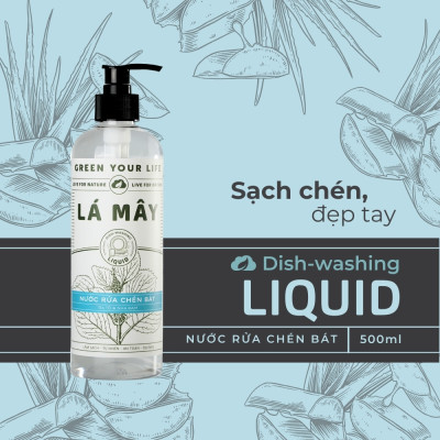 NƯỚC RỬA CHÉN BÁT (KHÔNG ĐẬM ĐẶC) TÍA TÔ & NHA ĐAM LÁ MÂY 500mL