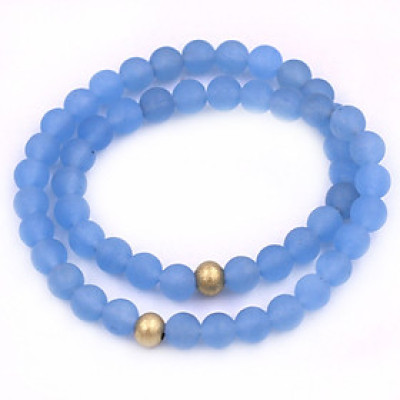 [Mệnh Thủy, Mộc] Vòng Chuỗi Đôi 6 Ly Đá Thạch Anh Xanh Biển Mờ Charm Bi Inox VTAXBMHBD