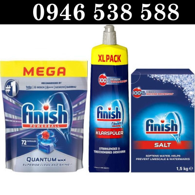 Combo Viên Finish Quantum 72 tabs + Muối Finish 1.5kg + Nước làm bóng bát Finish 750ml