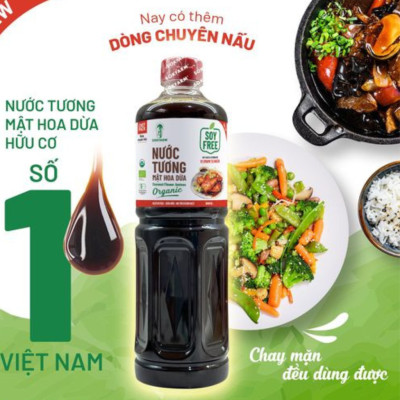 Nước tương mật hoa dừa Sokfarm - Chai 1L Dòng chuyên nấu ăn, không từ đậu nành, giảm 50% lượng muối