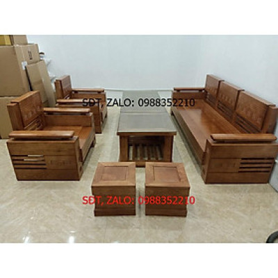 Bàn ghế phòng khách trứng đối mặt liền gỗ Sồi Nga