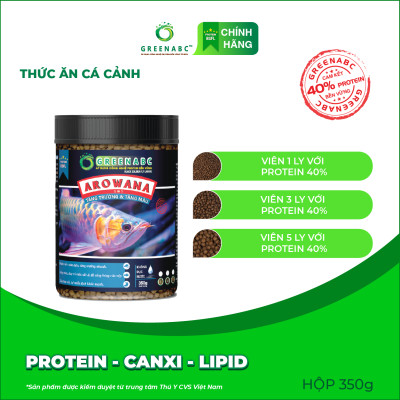 Thức ăn Cá Rồng GREENABC - Arowana Fish – Hàm lượng protein 40% giúp tăng trưởng nhanh, tăng đề kháng, vảy rực rỡ - Hộp 350g