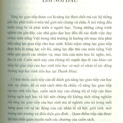 Năng Lực Giao Tiếp Của Học Sinh Tiểu Học Và Các Nhân Tố Tác Động (Nghiên Cứu Trường Hợp Học Sinh Tiểu Học Tại Thanh Hoá) (Sách chuyên khảo) - Viện Hàn lâm Khoa học Xã hội Việt Nam - Viện Ngôn ngữ học;  TS. Bùi Thị Ngọc Anh chủ biên 