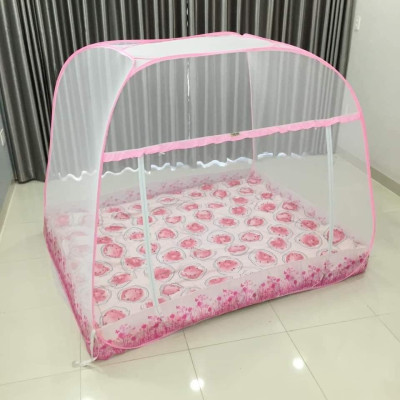 Màn Chụp , Mùng Chụp Cao Cấp Mộc Miên - Mẫu Trắng Viền Hồng Hoa Lá ( Hà Nội )