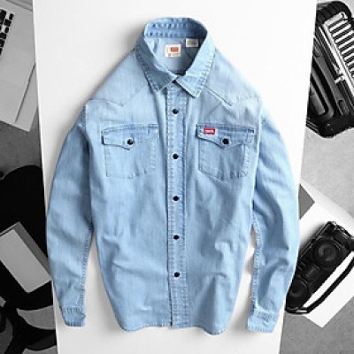 Áo sơ mi denim wax nhẹ cực bụi_nam tính