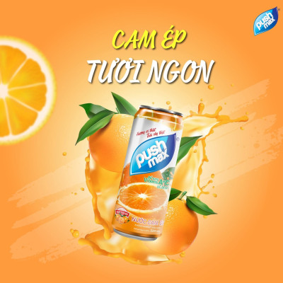 Thùng 24 Lon Nước Trái Cây Cam Ép Pushmax (320ml x 24 Lon)