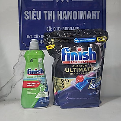 Combo 70 Viên rửa bát Finish eco Hữu cơ cho Máy + Nước làm Bóng Finish 400ml chuyên dùng cho máy