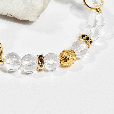 Vòng tay phong thủy nữ đá thạch anh trắng phối charm 8mm mệnh thủy , kim - Ngọc Quý Gemstones
