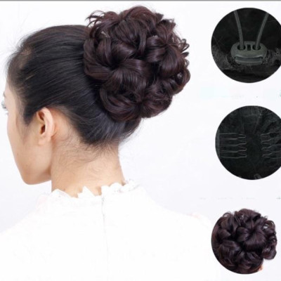 Tóc giả búi hoa cô dâu dây rút- hình thật