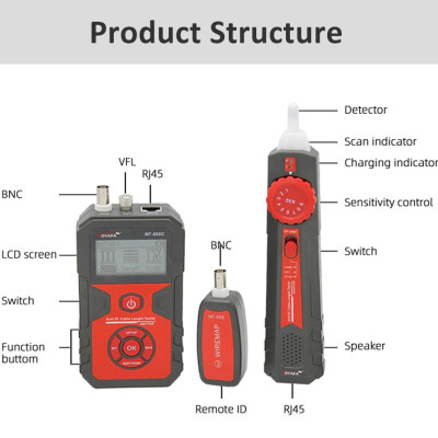 Máy Test Mạng NOYAFA NF-858C - Hàng Nhập Khẩu. NOYAFA NF-858C Trace Cable Line Locator Portable Wire Tracker Cable Tester Finder Network Cable Testing BNC Measure Cable Length