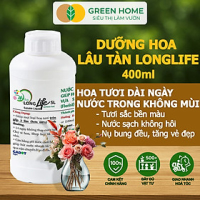 Dưỡng Hoa Lâu Tàn GreenHome, Longlife, Chai 400ml, Nhập Khẩu ISRAEL, Giữ Hoa Lâu Tàn Lên Đến 14 Ngày