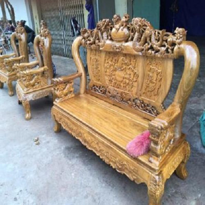 Bộ bàn ghế Bộ bàn ghế đồng kỵ nghê đỉnh gỗ lim