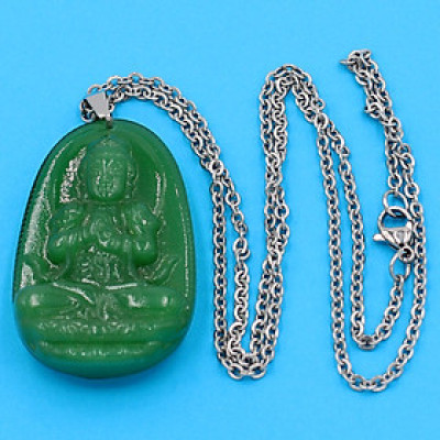 Dây chuyền phật Đại Nhật Như Lai - thạch anh xanh 5cm DITTXN5 - dây inox - tuổi Mùi, Thân