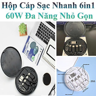Hộp Cáp Sạc Nhanh 6In1 60W Đa Năng Nhỏ Gọn Tích Hợp 4 Đầu Sạc Rời