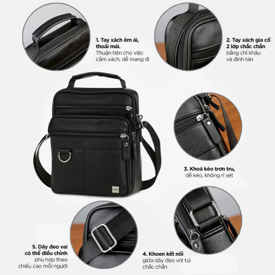 Túi xách công sở nam da thật cao cấp, túi đeo chéo nam đựng IPAD 7.9 inch phối khoen thanh lịch IDIGO MB1 - 6017