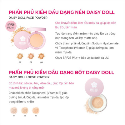 Phấn Phủ Kiềm Dầu Daisy Doll Nhật Bản Dạng Bột Tơi Chống Thấm Nước Kiểm Soát Dầu 5g SPF 25 PA+++