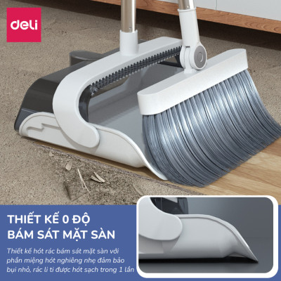 Bộ chổi quét nhà kèm xẻng hót rác gấp gọn Deli đa năng thông minh, màu trắng chất liệu nhựa cao cấp và thép không gỉ
