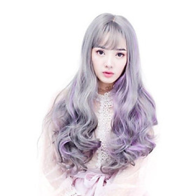 Tóc giả xám line tím cao cấp- tặng lưới chùm tóc