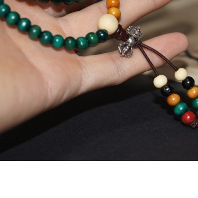 Vòng tay ngũ sắc, phong cách phật giáo, 108 hạt, gỗ tự nhiên 100%, Kèm túi đựng Cung hỷ