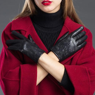Găng tay da cừu nữ cao cấp - BHY8758 Bao tay da nữ, Da thật không bong tróc đứt gãy
