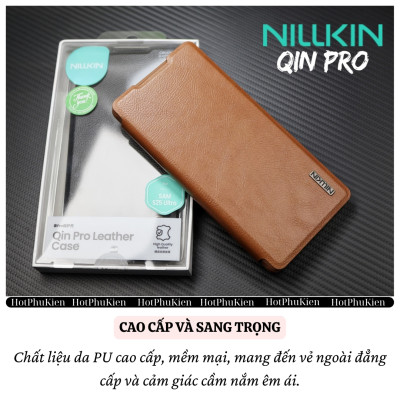 Bao da chống sốc ngăn đựng thẻ card cho Samsung Galaxy S25 Ultra / S25 Plus hiệu Nillkin Qin Pro - Da PU cao cấp, Viền TPU, sang trong, nắp trượt bảo vệ camera - Hàng nhập khẩu