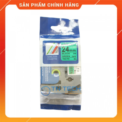 Nhãn In Tz2-751 - Đen nền xanh lá 24mm x 8m - Dùng cho máy in BROTHER - AIMO - PUTY [Hàng nhập khẩu]