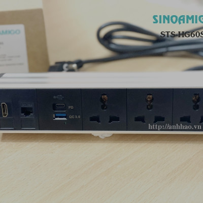 Ổ điện kẹp bàn Sinoamigo STS-HG60S-5, Tích hợp 3 cắm đa năng, 2 cổng sạc USB, 1 HDMI, 1 Lan. Hàng nhập khẩu chính hãng