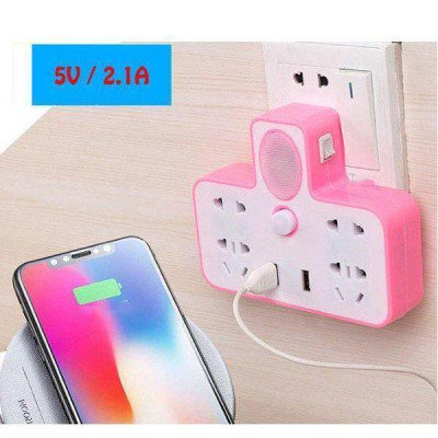 Bộ Chia Ổ Cắm Điện 3 Chấu 2 Cổng Usb, 4 Ổ Cắm Điện Tiện Lợi Có Đèn Ngủ Tiện Dụng