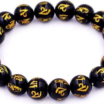 Chuỗi tay Thạch Anh Đen Khắc Lục Tự Kim Ngôn 10 ly 18 hạt - hợp mệnh Mộc, mệnh Thủy