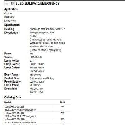 BÓNG ĐÈN LUMAX EMERGENCY - XX THÁI LAN - PIN SẠC DỰ PHÒNG KHI CÚP ĐIỆN