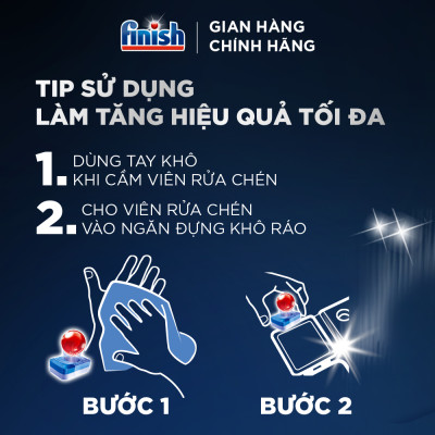 Combo Finish tiện lợi 4: Hộp 100 Viên Rửa Bát Essential + Nước Làm Bóng Finish 500ml + Dung dịch vệ sinh máy