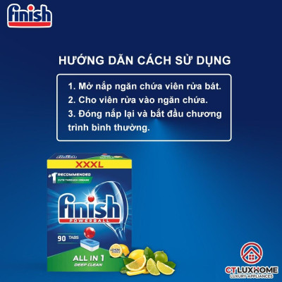 Viên rửa chén bát Finish All In One 90 viên hương chanh 