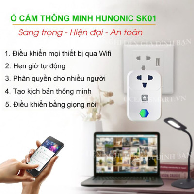 Ổ Cắm Thông Minh HUNONIC, Ổ Cắm Wifi Điều Khiển Từ Xa Qua Điện Thoại - SK01