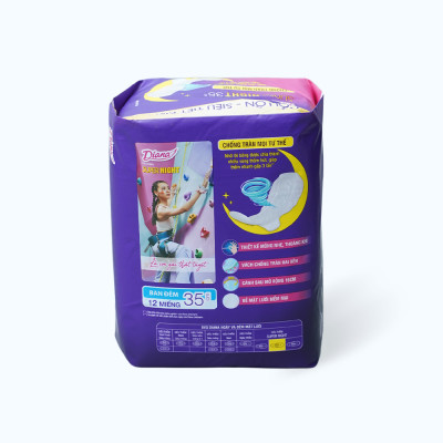 Băng vệ sinh ban đêm siêu thấm có cánh Diana Supernight 35cm (Gói 12 miếng)