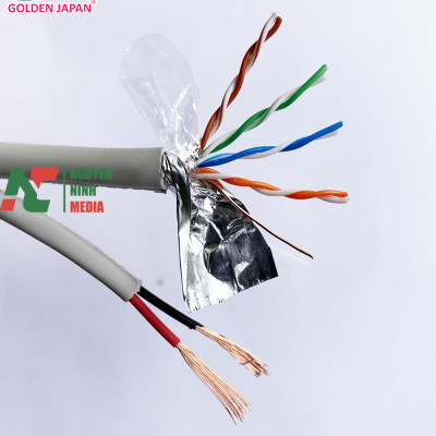 Dây Mạng Liền Nguồn Golden Japan Cat5e FTP CCA 4P 24AWG Bọc Bạc Chống Nhiễu + Kèm 2 Sợi Dây Điện 2C - Hàng Chính Hãng