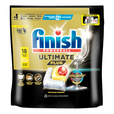 [Mới] Viên rửa chén bát hương chanh Finish Ultimate Plus All in one túi 18 viên - dòng siêu cao cấp