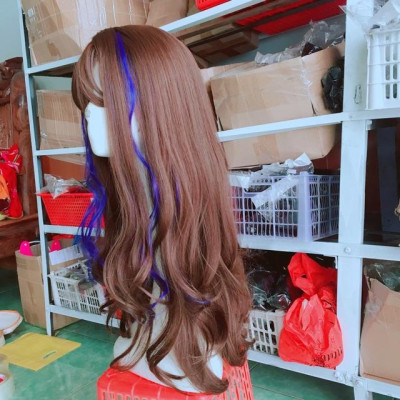 Tóc giả móc line xanh dương cao cấp- tặng lưới chùm tóc- hình thật