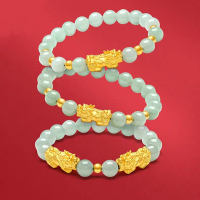 Vòng tay nữ vòng tay may mắn đá cẩm thạch AAA 8mm gắn tỳ hưu hút Lộc Tài Duyên