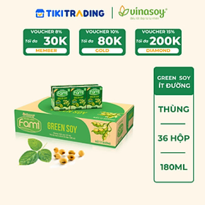 Thùng sữa đậu nành Vinasoy Fami Green soy rất ít đường (**) (36 hộp x 180ml)