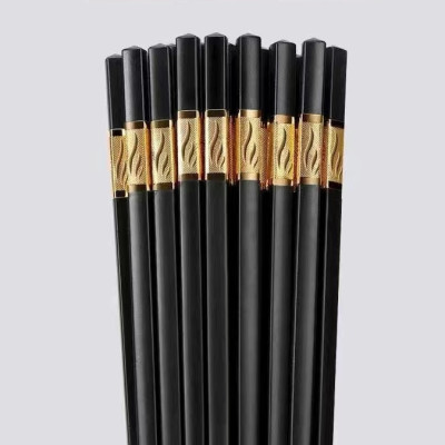 Bộ 10 Đôi Đũa Mạ Vàng, Đũa Ăn Cao Cấp Đũa Khảm Vàng Hàn Quốc Chống Trơn Chống Trượt Chống Mốc Bền Màu