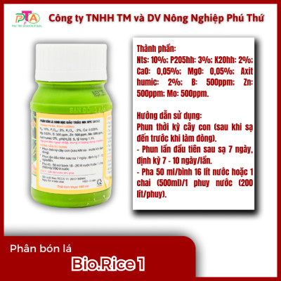 Phân Bón Lá Đầu Trâu Bio.Rice1 (10-3-2) chai 100ml