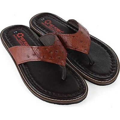 Dép nam da đà điểu Huy Hoàng màu nâu đỏ HP7416