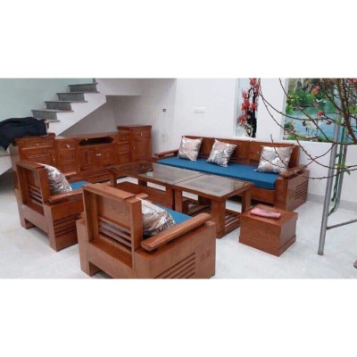 Bàn ghế phòng khách trứng đối mặt liền gỗ Sồi Nga