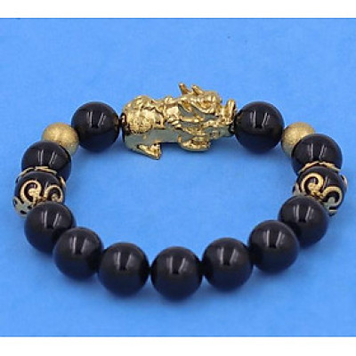 Chuỗi tay Tỳ Hưu inox Charm Thạch Anh Đen 10 ly VTAETHTRHKHB10 - hợp mệnh Mộc, mệnh Thủy