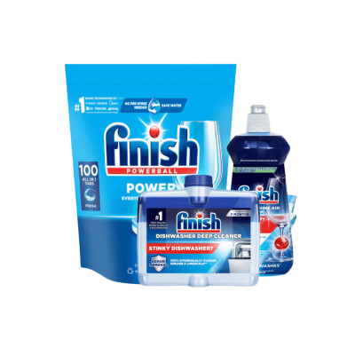 Combo Finish nâng cấp: Túi 100 Viên Rửa Bát Everyday Shine All In 1 Max + Nước Làm Bóng Finish 500ml + Dung Dịch Vệ Sinh Máy 250ml